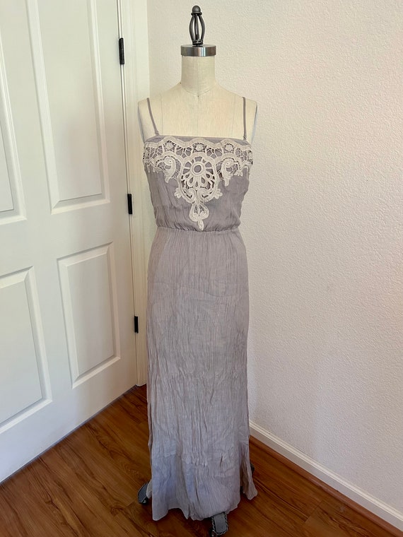 Lace & Gauze Maxi Dress: Sleeveless Beige Slip Dr… - image 1