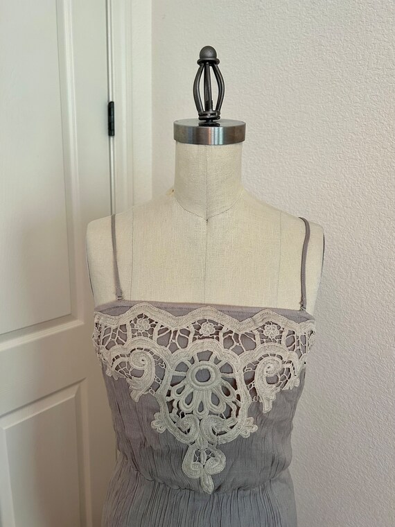 Lace & Gauze Maxi Dress: Sleeveless Beige Slip Dr… - image 4