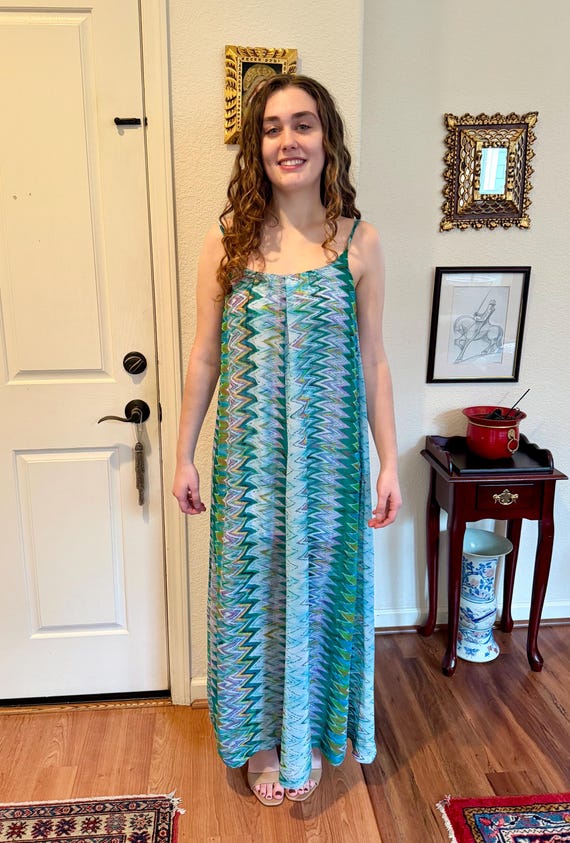 green chevron dress Lucky Girl Chevron Seam Cross Back Maxi Dress