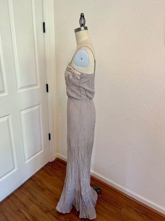 Lace & Gauze Maxi Dress: Sleeveless Beige Slip Dr… - image 3
