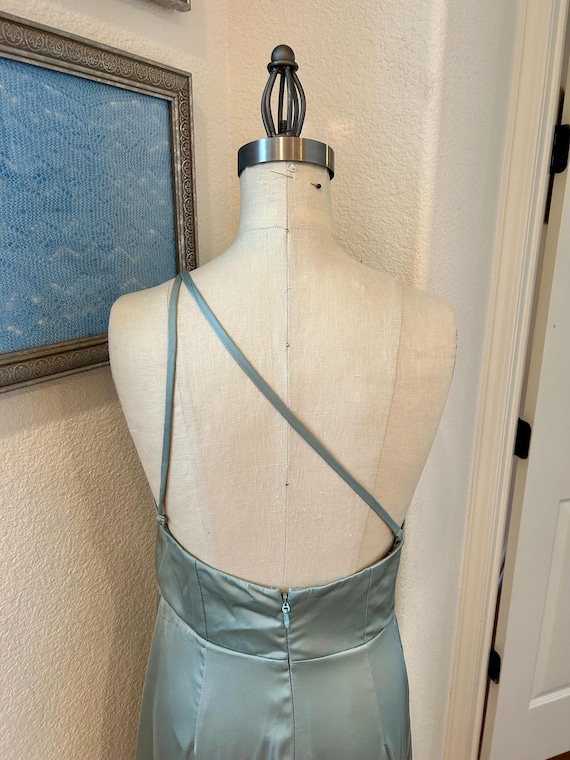 Vintage Satin Gown Dress: Light Mint Green Asymmetrical Size 8
