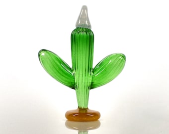 Saguaro Ornament in reinem Grün, handgeblasenes, modelliertes Glas, Wüste, Südwesten, Sonnenfänger, Skulptur, Reise, Unikat, tolle Geschenkidee