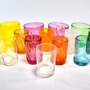 Glass Votives plus tea light candle, hand blown glass candle holder, available in variety of colors, great gift idea, unique, one of a kind