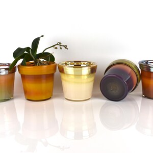 Maceta glamurosa de vidrio soplado a mano.