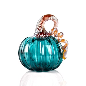 Baby Glass Pumpkin, hand blown glass, teal, turquoise, gold, gourd, fall decor, harvest season, Halloween, Thanksgiving, great unique gift