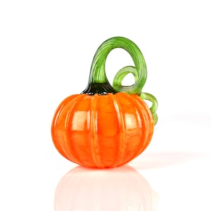 Hand Blown Glass Pumpkin: Orange & Green Fall Decor
