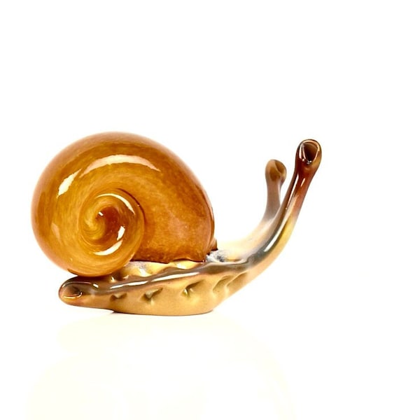 Glass Snail- Rainbow tan with golden shell, hand sculpted glass, garden, art, nature, organic, unique characters, makes a great gift