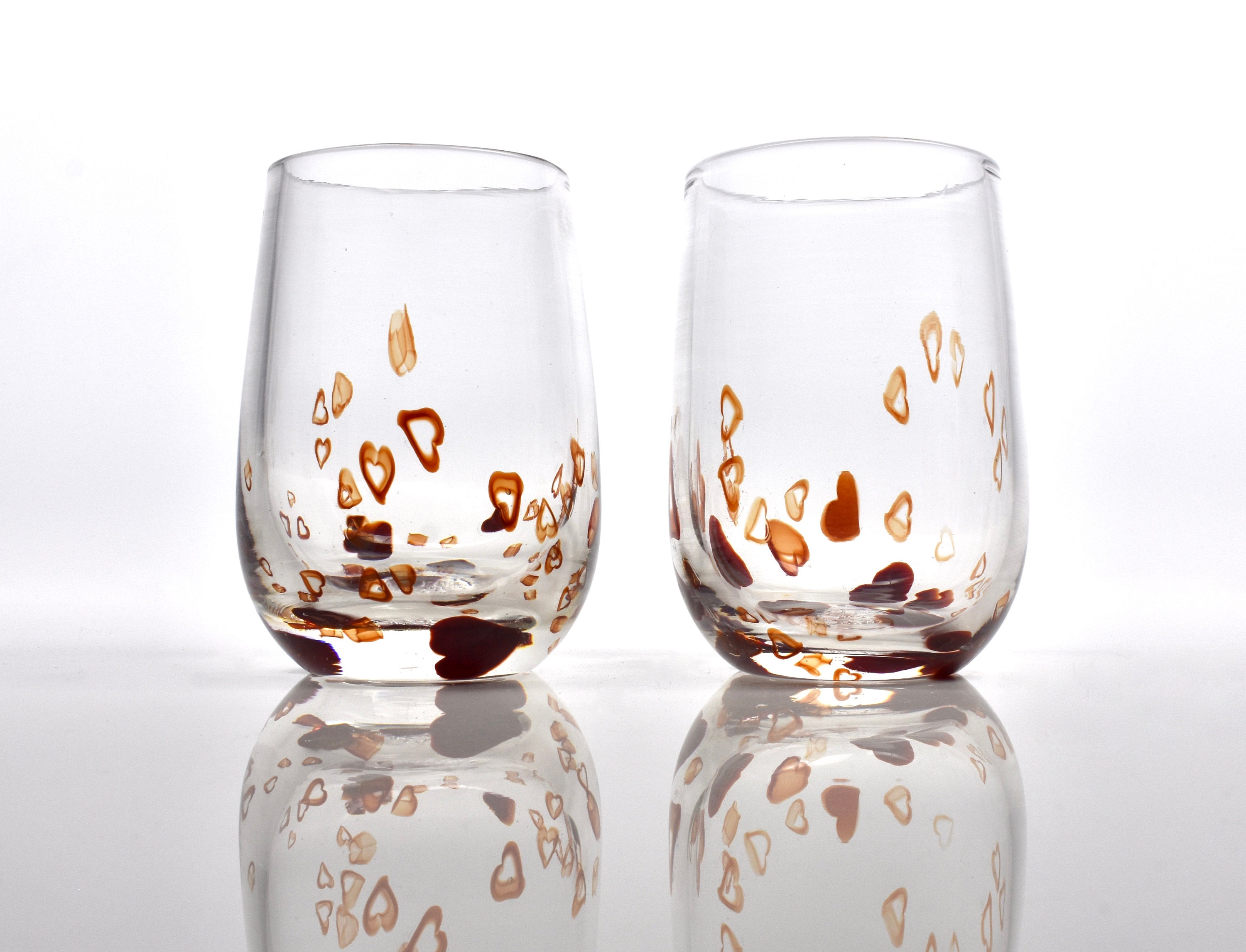Love Glasses hand blown glass cups deep ruby red heart Etsy