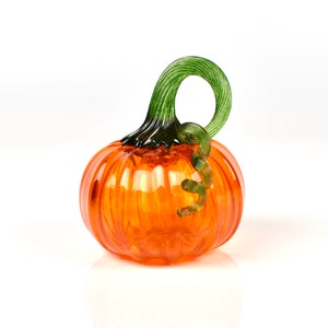 Hand Blown Glass Pumpkin: Orange & Green Fall Decor