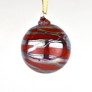 Swirl Ornament in Ruby Red- hand blown glass, twirling colors, multicolor, opalescent, shimmery, shiny, unique, great holiday gift