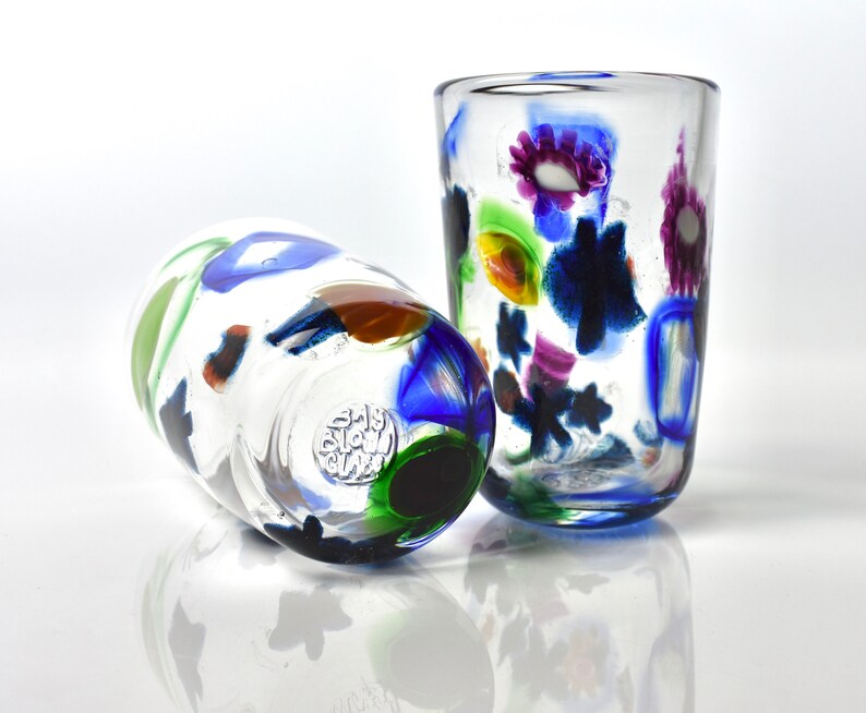 Cool Party cups hand blown glass cups cane murini glasses | Etsy