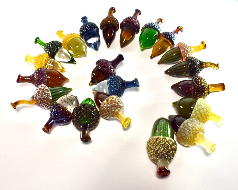 Glass Acorns solid hand sculpted glass oak acorns fall Etsy
