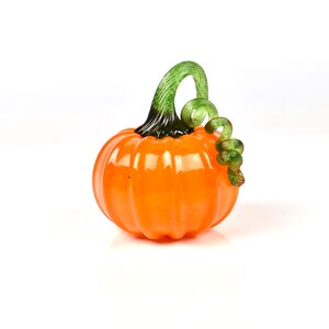 Hand Blown Glass Pumpkin: Orange & Green Fall Decor