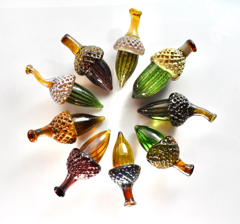Glass Acorns solid hand sculpted glass oak acorns fall Etsy