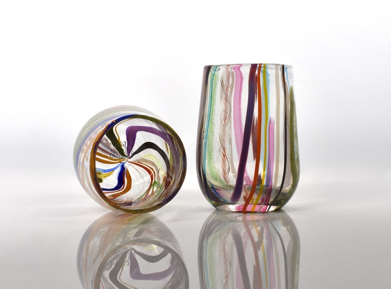 1 Rainbow Glass Hand Blown Glasses Cane Stringer Glass Cups Etsy