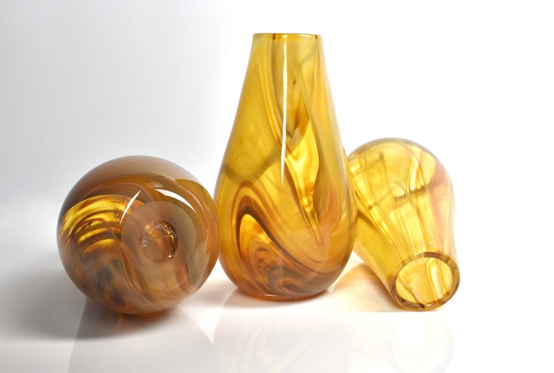 home decor flower vase vibrant swirled wavy colorful bright centerpiece Gold Swirl Vase- hand blown glass vase great gift