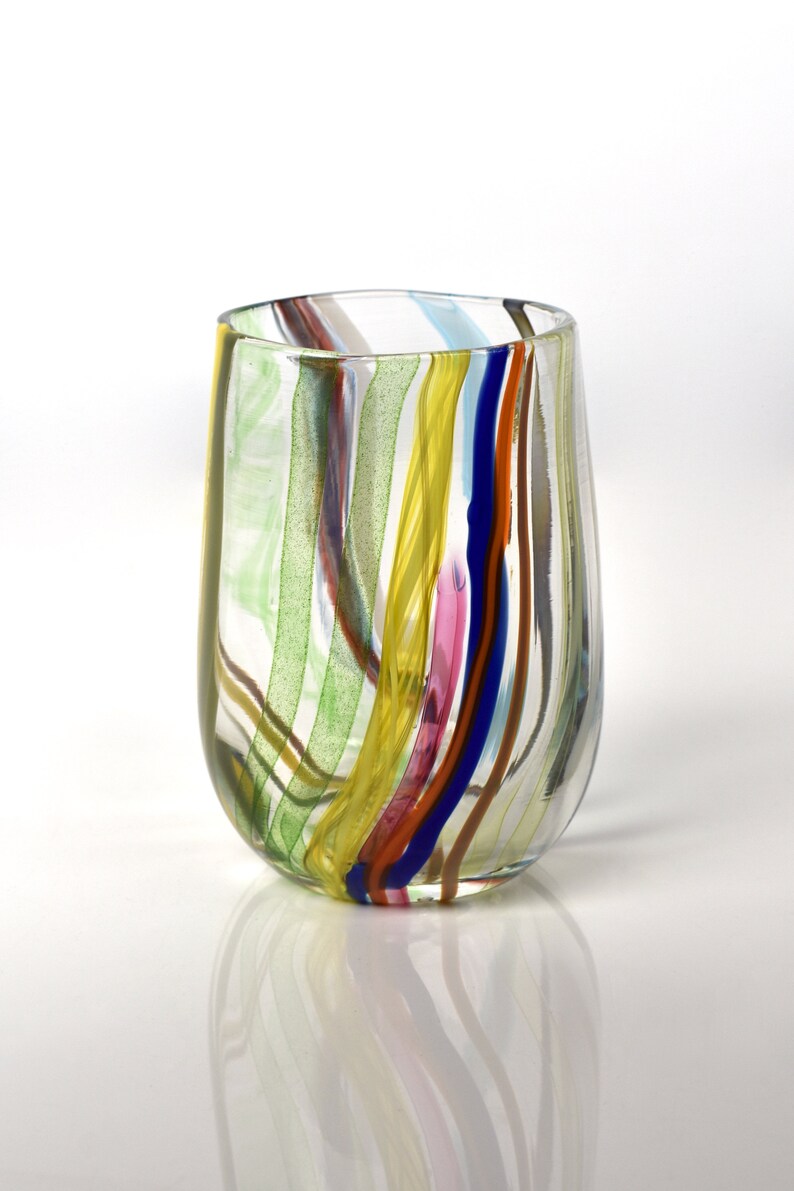1 Rainbow Glass Hand Blown Glasses Cane Stringer Glass Cups Etsy