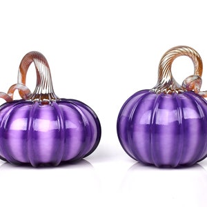 Purple Striped Glass Pumpkin, gold stem, hand blown glass, gourd, fall decor, harvest season, Halloween, Thanksgiving, great unique gift