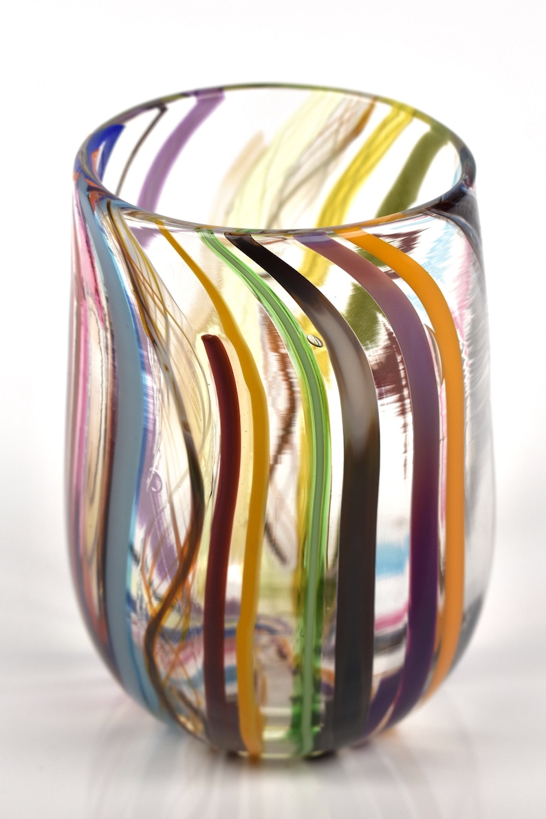 1 Rainbow Glass Hand Blown Glasses Cane Stringer Glass Cups Etsy