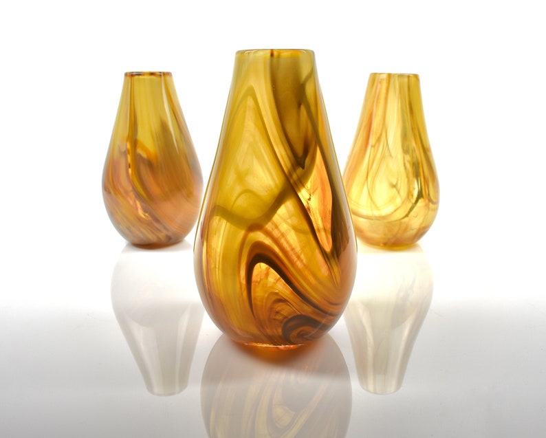 home decor flower vase vibrant swirled wavy colorful bright centerpiece Gold Swirl Vase- hand blown glass vase great gift