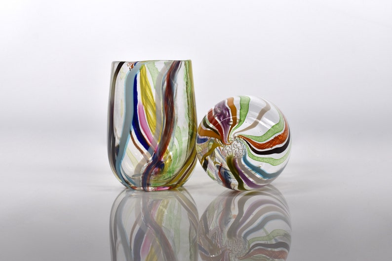 1 Rainbow Glass Hand Blown Glasses Cane Stringer Glass Cups Etsy