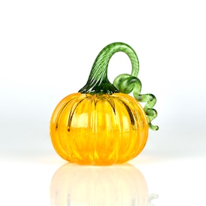 Hand Blown Glass Pumpkin: Yellow & Green Fall Decor
