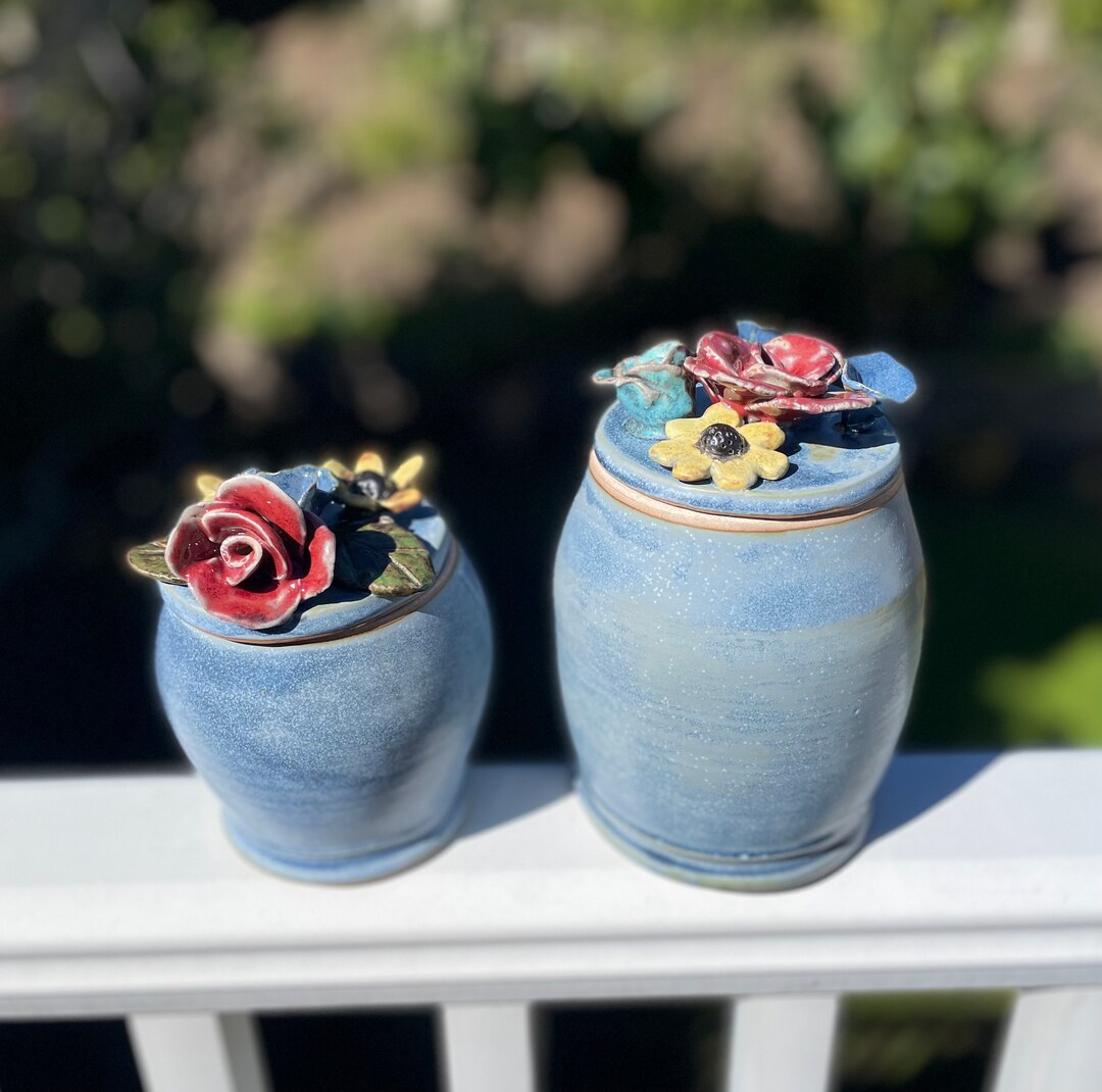 STASH JARS Ceramic Flower Bouquet Blue Jar 2 Available Etsy