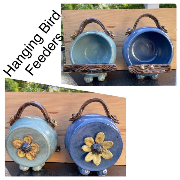 Ceramic Hanging Bird Feeder/House w/ Flowers, Handmade Pottery Bird Feeder/Tree Decoration, Bird House, Sculpted Flowers, Buying Options