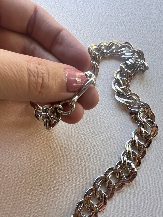 Vintage Monet silver tone chunky chain long neckl… - image 5