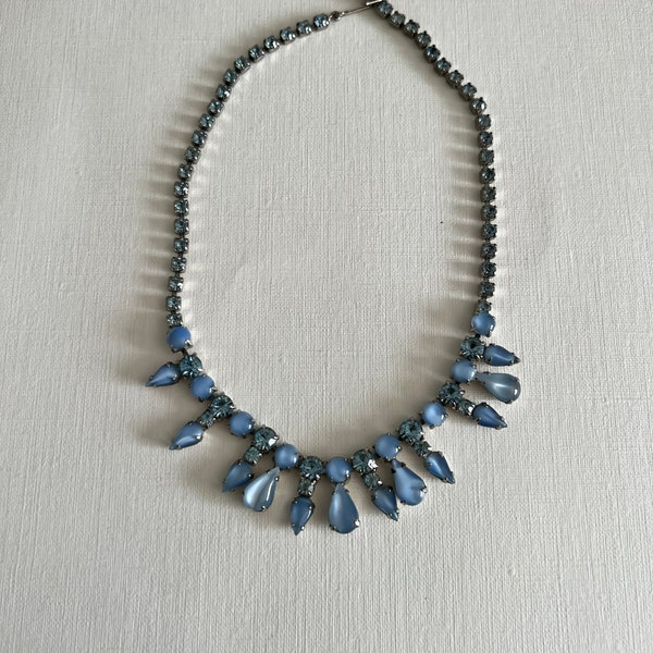 Vintage midcentury light blue moonshine rhinestone necklace