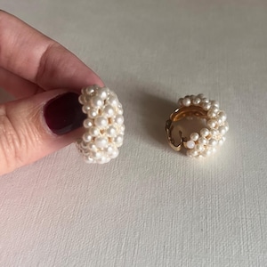 Vintage faux pearl chunky hoop clip on earrings