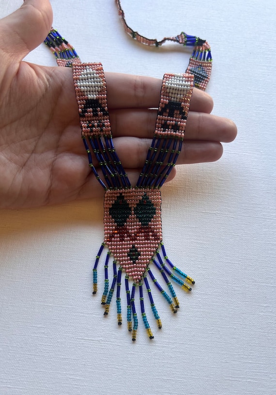 Vintage artisanal tribal multi color microbead ne… - image 1