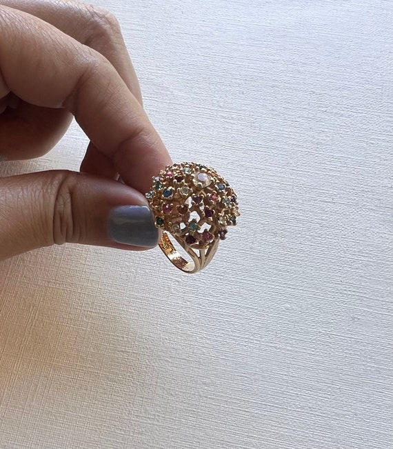 Vintage gold tone chunky colorful rhinestone dome 