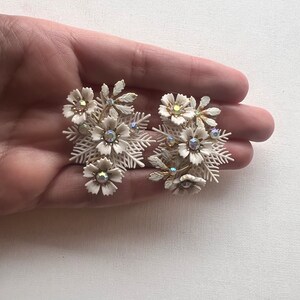 Vintage Coro snowflake aurora borealis rhinestone flower clip on earrings