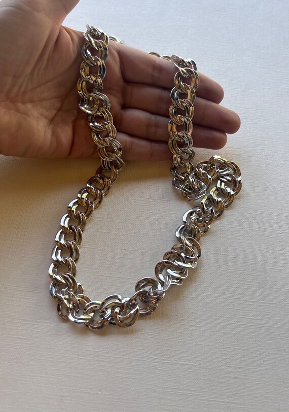 Vintage Monet silver tone chunky chain long neckl… - image 3
