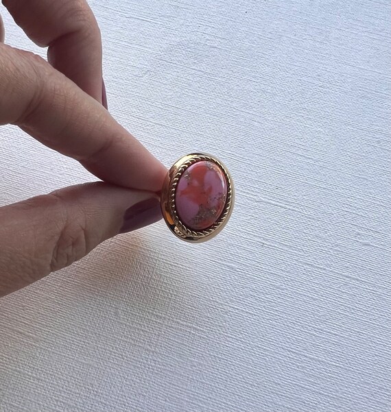 Vintage Sarah Coventry gold tone oval pink and go… - image 2