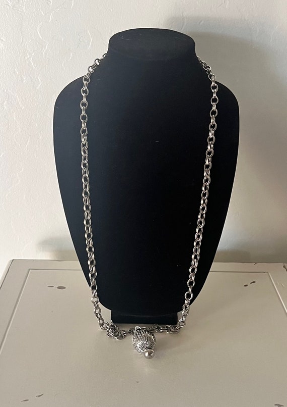 Vintage silver tone chunky chain puncture sphere … - image 5