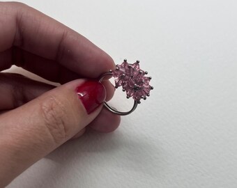 Anillo cha-cha vintage de plata de ley con pequeñas cuentas de cristal rosa, talla 8.5