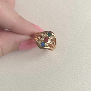 Bague vintage Avon dorée avec strass colorés taille 9