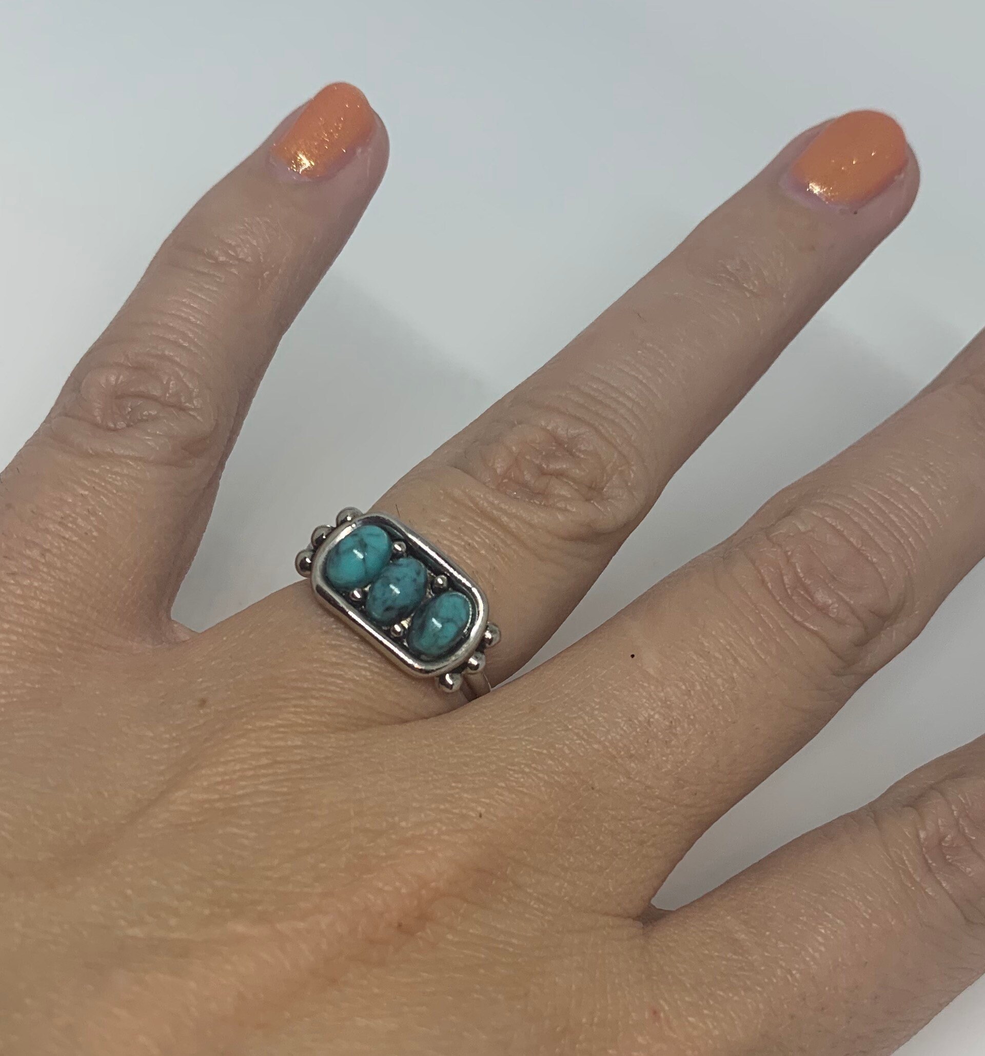Vintage Avon Silver Tone Three Faux Turquoise Cabochon Ring Various ...