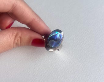 Vintage sterling silver abalone center statement ring size 9