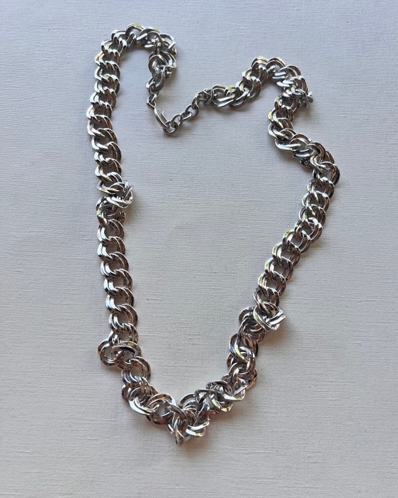 Vintage Monet silver tone chunky chain long neckl… - image 1