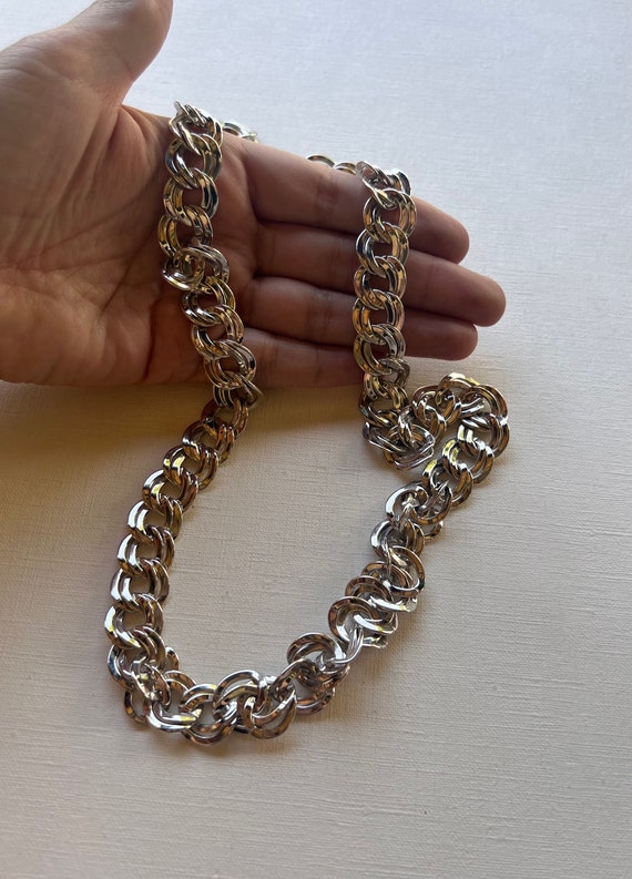 Vintage Monet silver tone chunky chain long neckl… - image 2