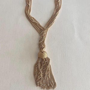 Vintage Sarah Coventry 1976 ‘Tassel Magic’ gold tone multi-strand tassel pendant necklace