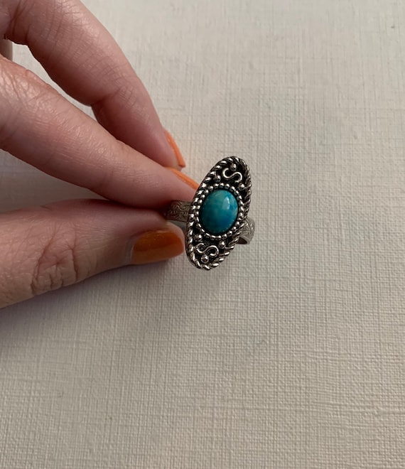 Vintage Sarah Coventry indian Maiden 1973 Silver Tone Stamped Oval Faux Turquoise Adjustable Ring Etsy