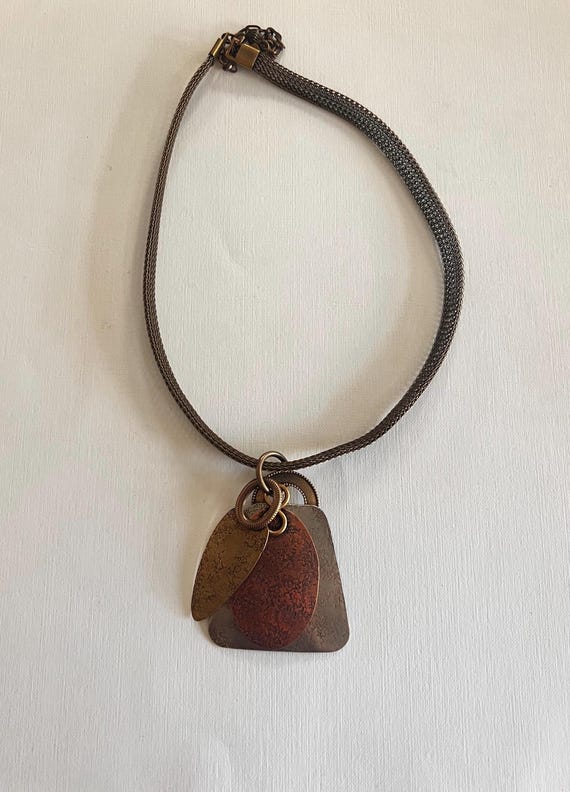 Vintage Marjorie Baer SF Gold, Silver and Copper Tone Pendant