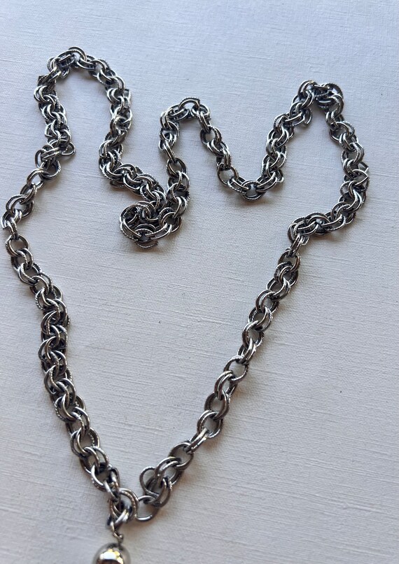 Vintage silver tone chunky chain puncture sphere … - image 3