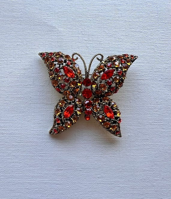 Vintage mid-century yellow and orange rhinestone … - image 1