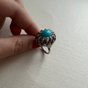 Vintage Vogue silver tone blue cabochon chunky adjustable ring