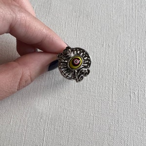 Vintage Vogue silver tone filigree yellow millefiori adjustable ring